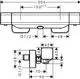 Hansgrohe-Ecostat E Brausethermostat, Aufputz mit klaren Maßangaben und Anschlussmöglichkeiten, dargestellt in technischem Design und schwarzer Farbgebung.